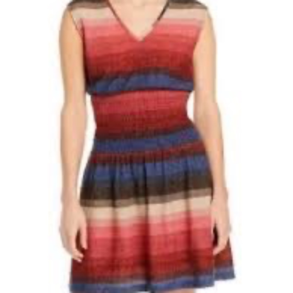 NWT Aqua Bloomingdale's V Neck Striped Smocked Waist Mini Dress Womens Medium